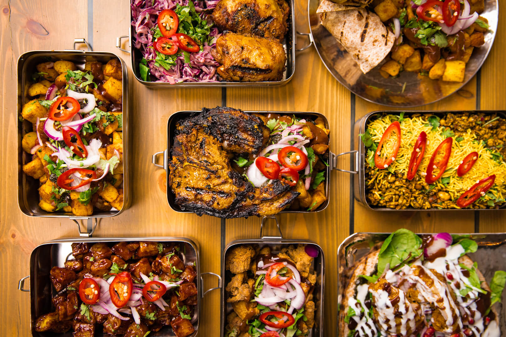 A spread of Mowgli Street Food dishes
